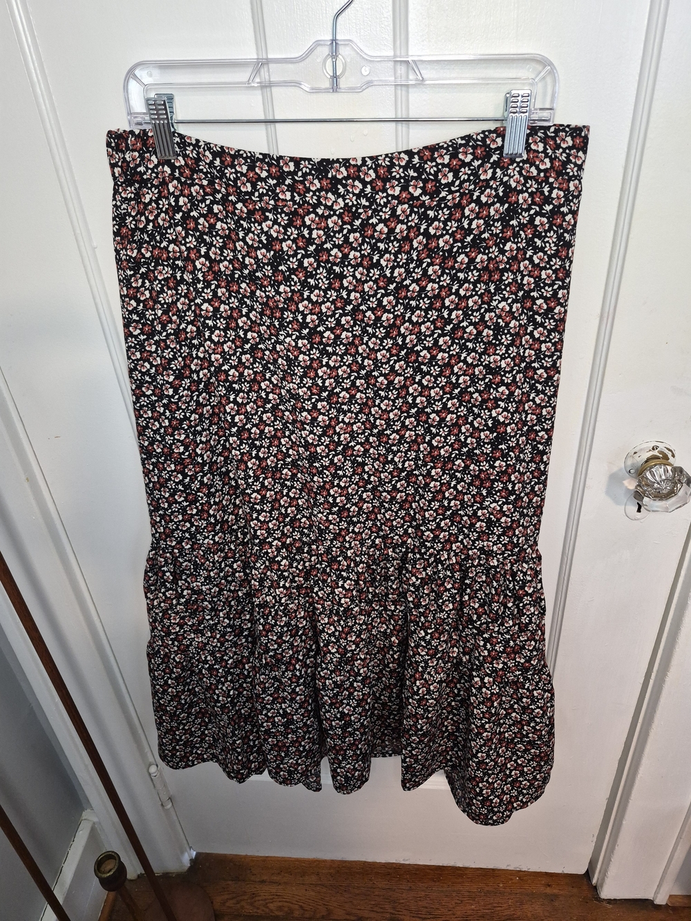 Maurices Black Midi Skirt with Red and White Floral Print
